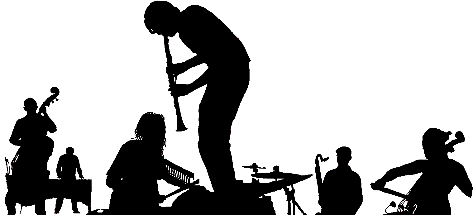 Silhouette image of Arun Ghosh and musicians